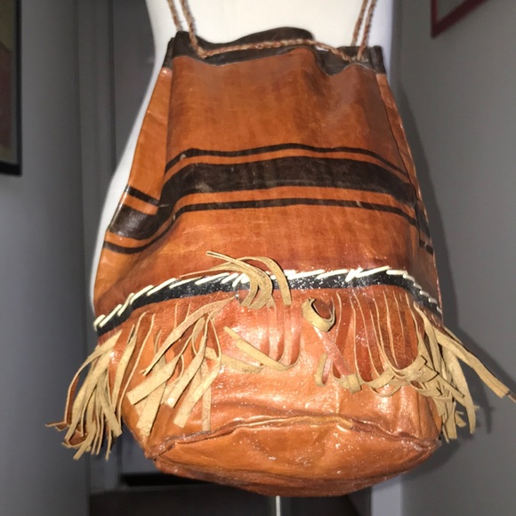 Vintage Handmade Leather drawstring Bag Small ๐ - Picture 6 of 8